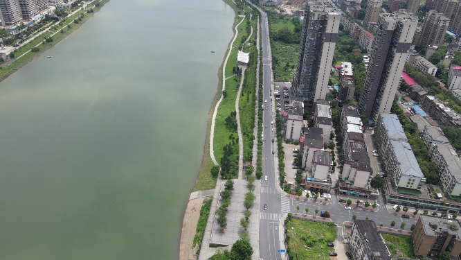 城市航拍湖南益阳资水两岸
