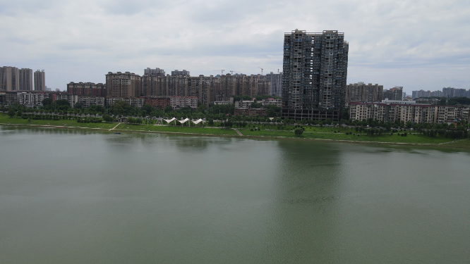 城市航拍湖南益阳资水两岸