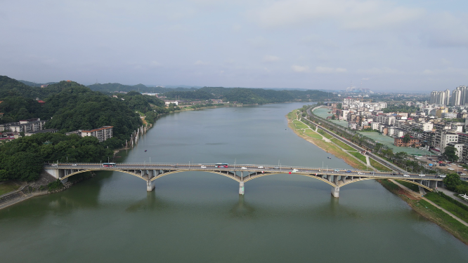 城市航拍湖南益阳资江一桥