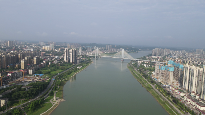 城市航拍湖南益阳资江九洲大桥