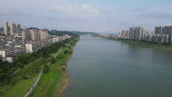城市航拍湖南益阳资江风光