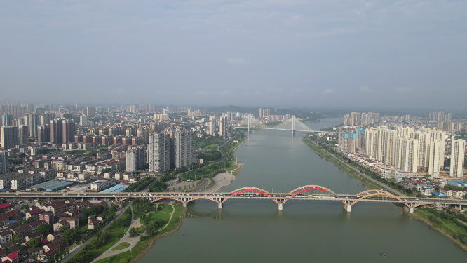 城市航拍湖南益阳跨江大桥
