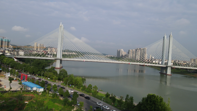城市航拍湖南益阳跨江大桥