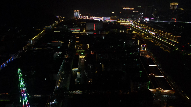 城市航拍湖南通道城市夜景灯光