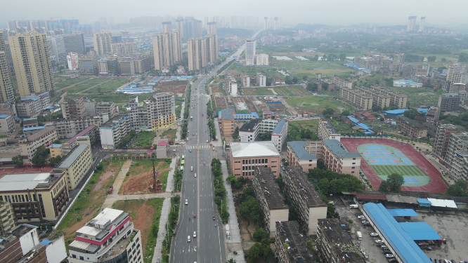 城市航拍湖南邵东城市交通
