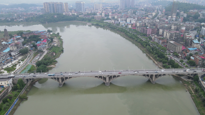 城市航拍湖南邵阳大桥交通