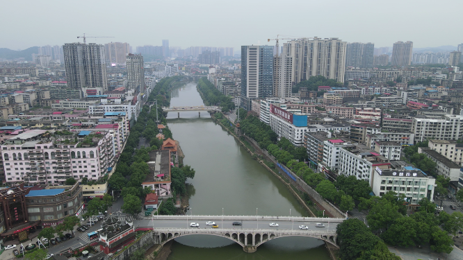 城市航拍湖南邵阳绍水风光带 