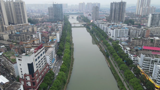 城市航拍湖南邵阳绍水风光带 