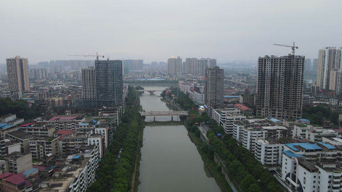 城市航拍湖南邵阳绍水风光带 