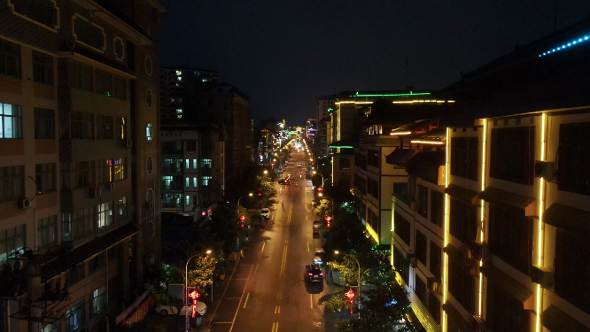 城市航拍湖南邵阳西湖大道夜景交通