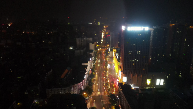 城市航拍湖南邵阳西湖大道夜景交通