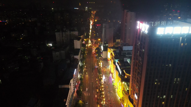 城市航拍湖南邵阳西湖大道业夜景交通
