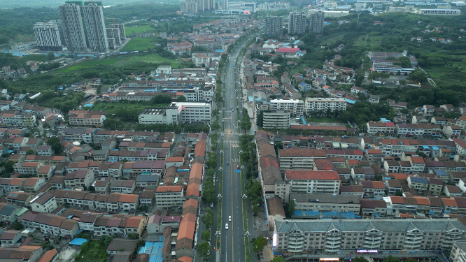 城市航拍湖南醴陵县交通