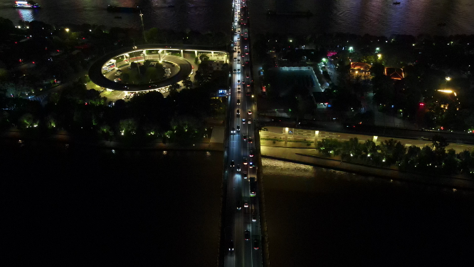城市航拍湖南长沙中轴线五一大道夜景