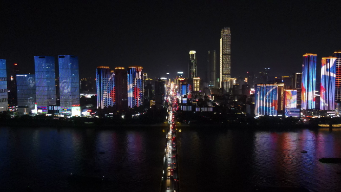 城市航拍湖南长沙中轴线五一大道夜景