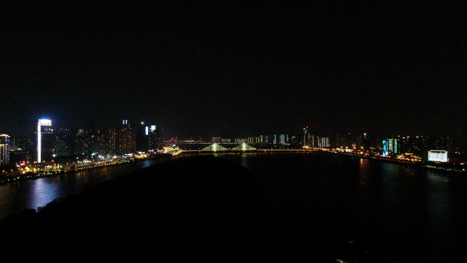 城市航拍湖南长沙城市夜景