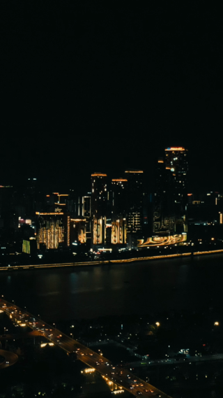 城市航拍湖南长沙城市夜景灯光秀竖屏