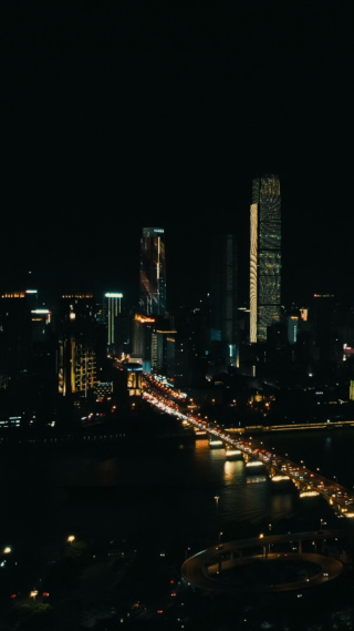 城市航拍湖南长沙城市夜景灯光秀竖屏