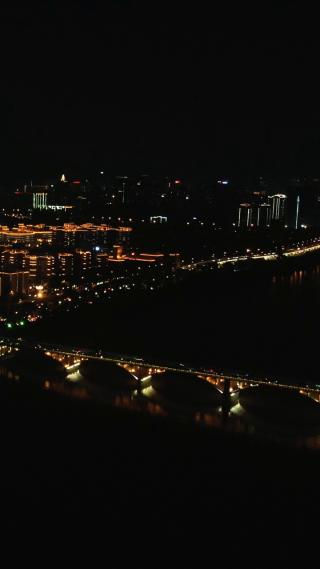 城市航拍湖南长沙城市夜景灯光竖屏