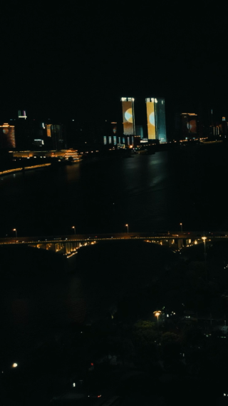 城市航拍湖南长沙橘子洲大桥夜景竖屏