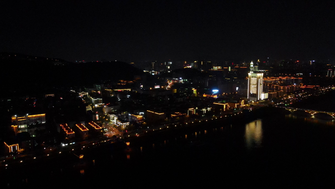 城市航拍湖南长沙河西夜景