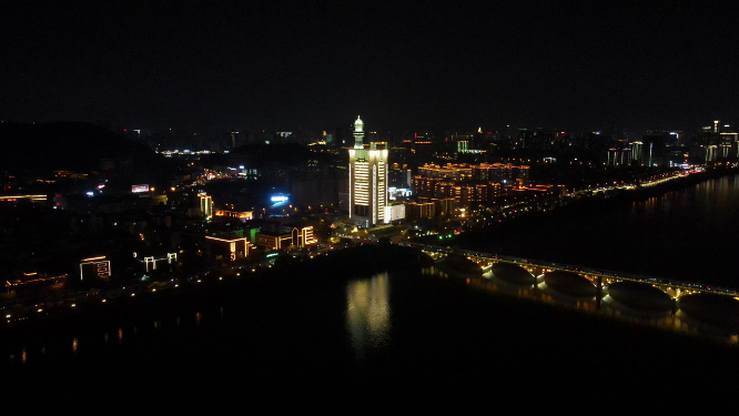 城市航拍湖南长沙河西夜景