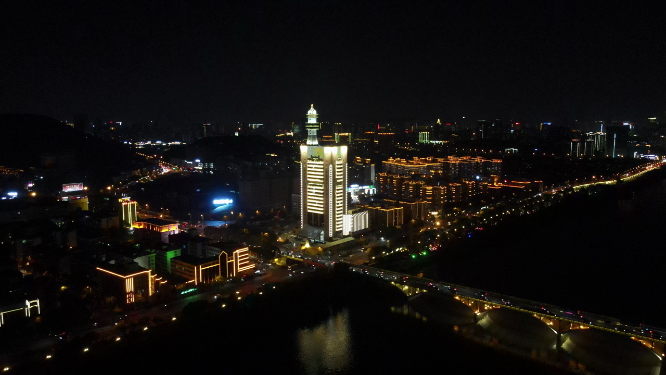 城市航拍湖南长沙河西夜景