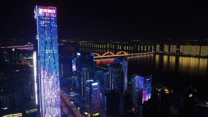 城市航拍湖南长沙河西金融城夜景