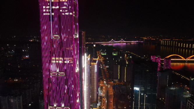 城市航拍湖南长沙河西金融城夜景