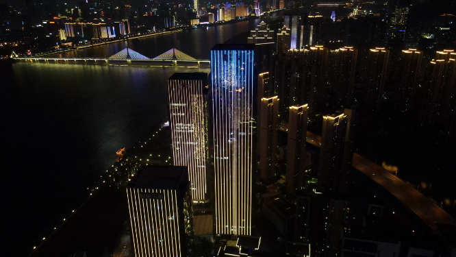 城市航拍湖南长沙河西金融城夜景