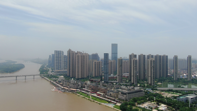 城市航拍湖南长沙渔人码头金融中心航拍