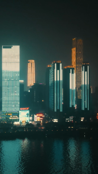 城市航拍湖南长沙湘江万达夜景灯光