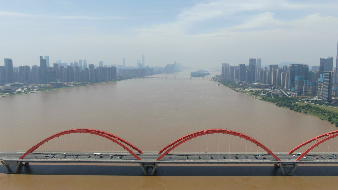 城市航拍湖南长沙湘江大桥航拍