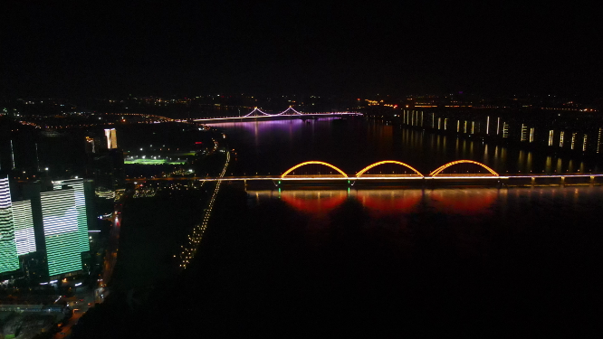 城市航拍湖南长沙福元路夜景灯光