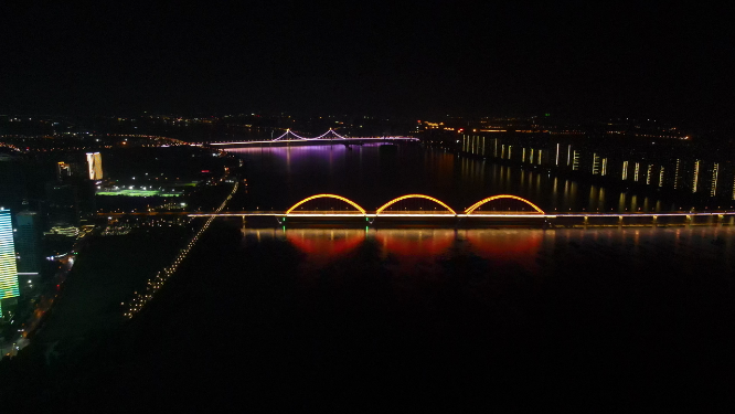 城市航拍湖南长沙福元路夜景灯光