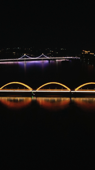 城市航拍湖南长沙福元路大桥夜景竖屏
