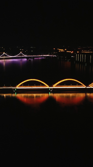 城市航拍湖南长沙福元路大桥夜景竖屏