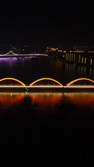 城市航拍湖南长沙福元路大桥夜景竖屏