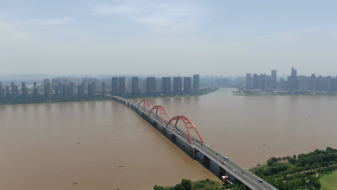城市航拍湖南长沙福元路湘江大桥地标