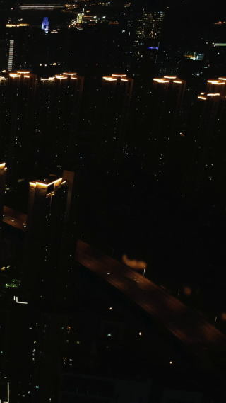 城市航拍湖南长沙溁湾镇夜景竖屏
