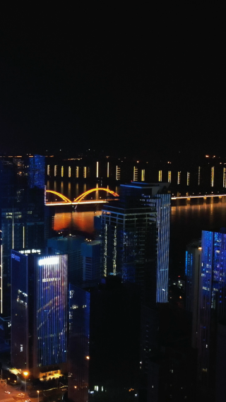 城市航拍湖南长沙金融城市夜景灯光