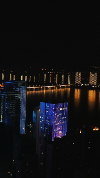 城市航拍湖南长沙金融城市夜景灯光