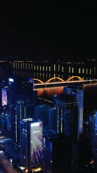 城市航拍湖南长沙金融城市夜景灯光