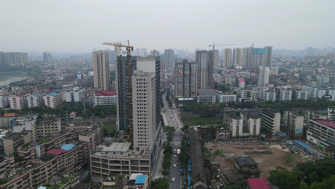 城市航拍湖南隆回城市交通