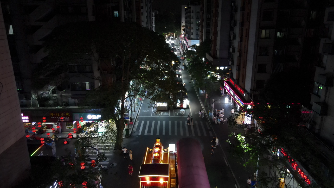 城市航拍福州达明路美食街夜景航拍