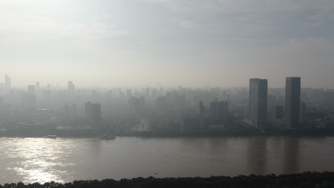 城市航拍长沙清晨迷雾