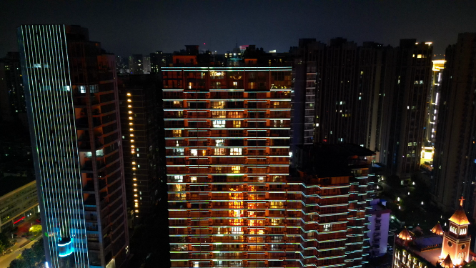 城航拍湖北宜昌城市夜景灯光