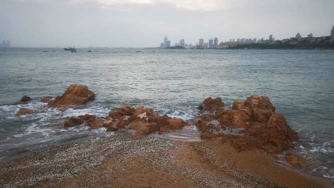 大海海浪沙滩礁石实拍