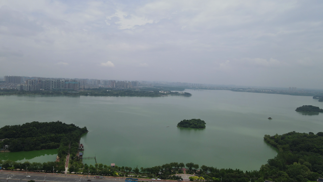 航拍湖南岳阳南湖公园