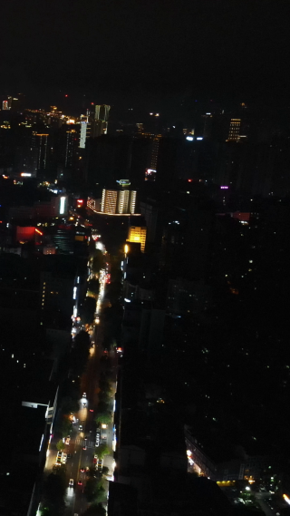 湖南岳阳城市交通夜景航拍